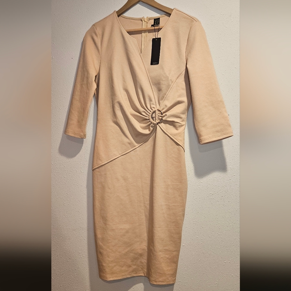 Vfshow V Neck Gathered Waist Body Con Midi Dress NWT Sz. M